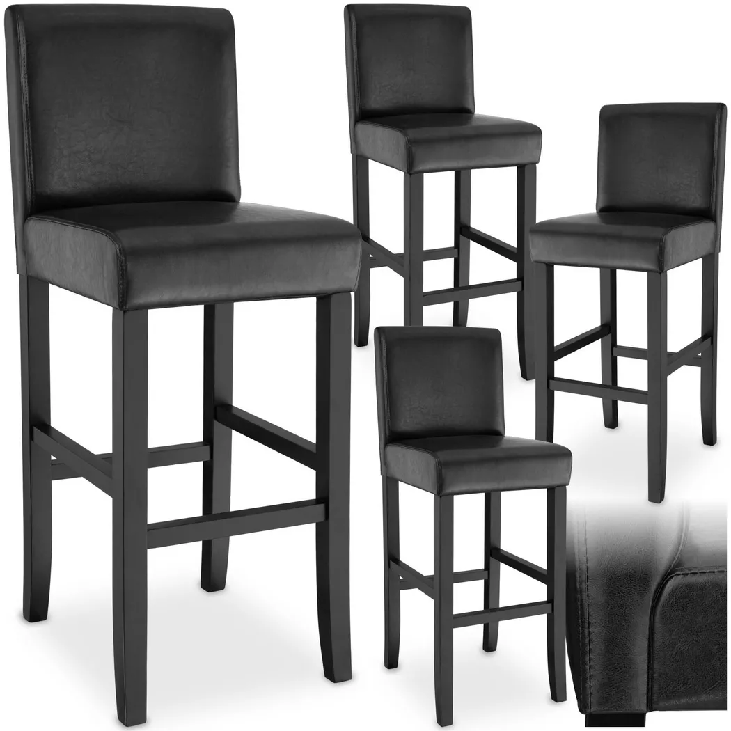 Tectake - Sgabello da bar  imbottito con schienale, 4 Stück, Charcoal Black