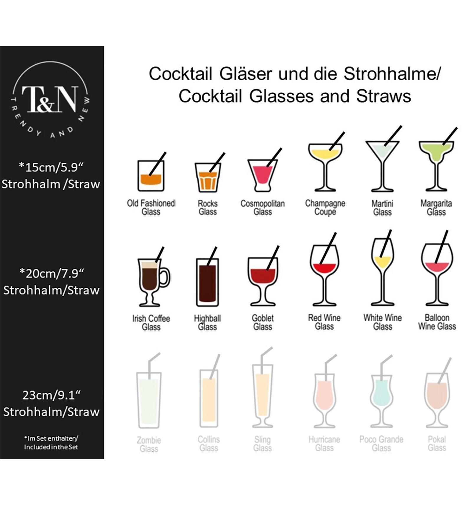 T&N  Glas Strohhalm (12 Trinkhalme, 6x15cm, 6x20cm, Gerade) 