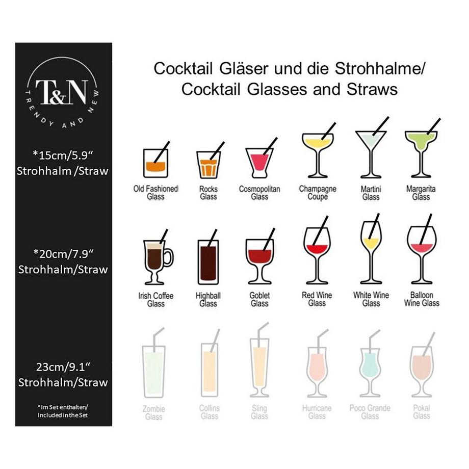 T&N  Glas Strohhalm (12 Trinkhalme, 6x15cm, 6x20cm, Gerade) 