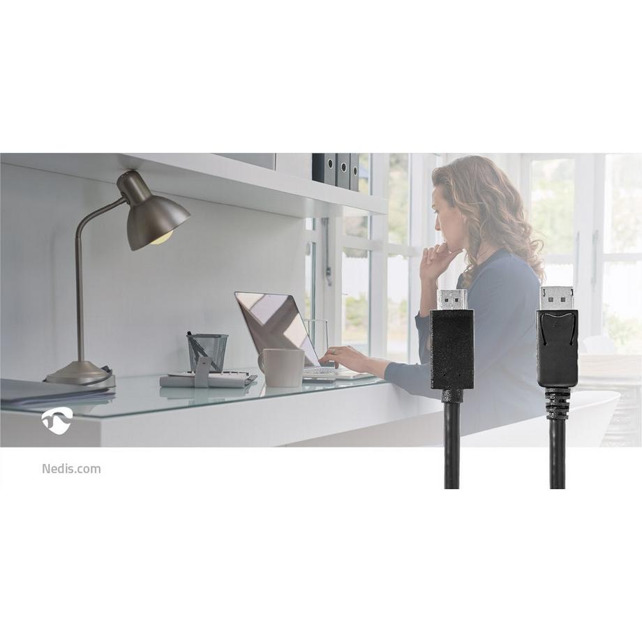 Nedis  Displayport-Kabel | DisplayPort-Stecker | HDMI™-Anschluss | 4K@60Hz | Vernickelt | 2,00 m | Rund | PVC | Schwarz | Plastiktüte 