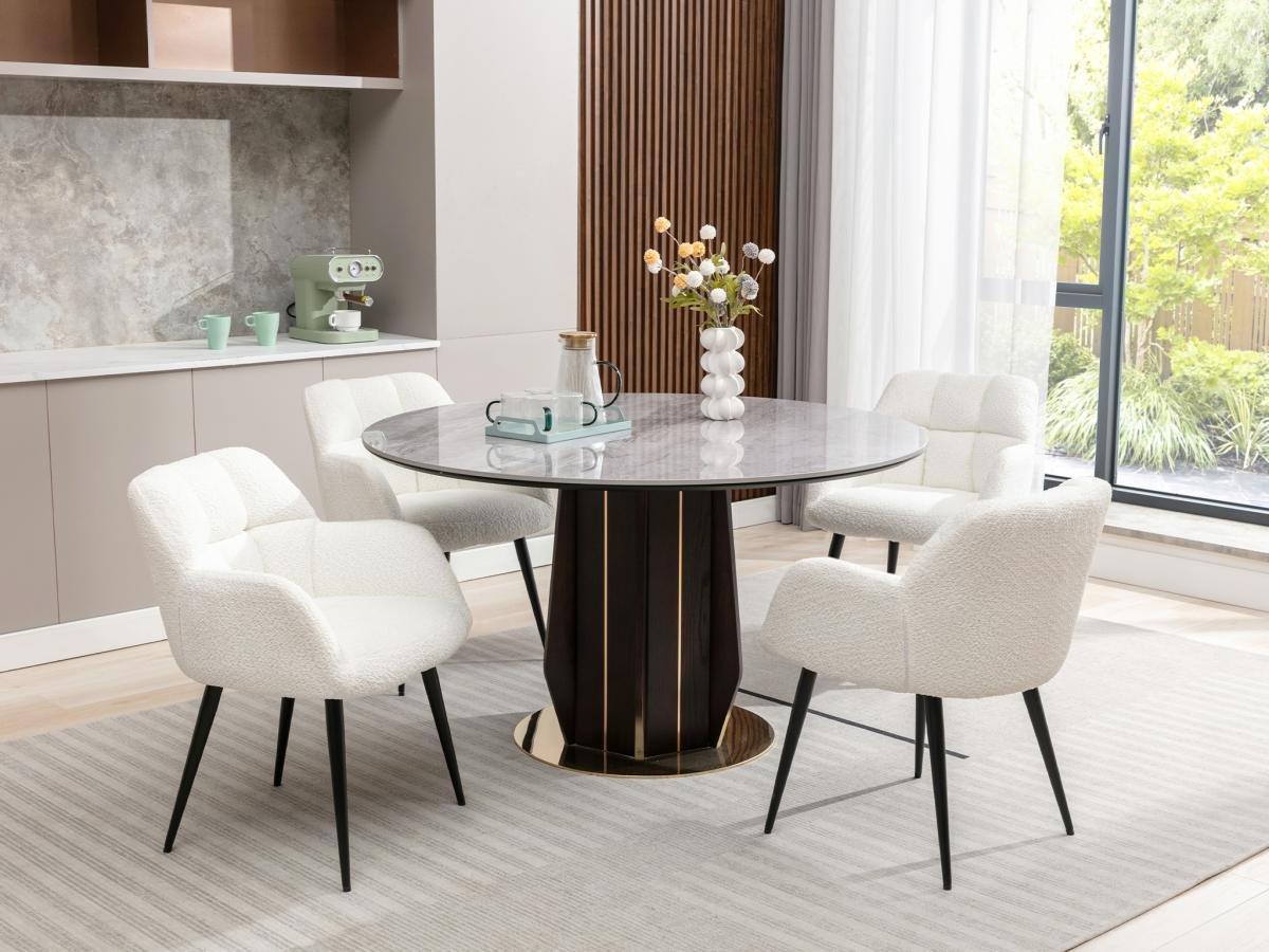 PASCAL MORABITO Lot de 6 chaises avec accoudoirs - Tissu bouclette et métal noir - Blanc - PEGA de PASCAL MORABITO  