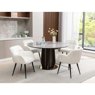 PASCAL MORABITO Lot de 6 chaises avec accoudoirs - Tissu bouclette et métal noir - Blanc - PEGA de PASCAL MORABITO  