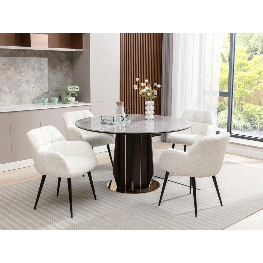 PASCAL MORABITO Sedia con braccioli Tessuto bouclette e Metallo Bianco - Lotto di 6 - PEGA  