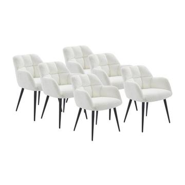 Lot de 6 chaises avec accoudoirs - Tissu bouclette et métal noir - Blanc - PEGA de PASCAL MORABITO