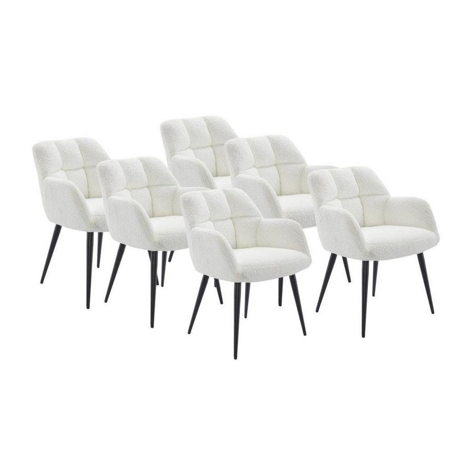 Lot de 6 chaises avec accoudoirs - Tissu bouclette et métal noir - Blanc - PEGA de PASCAL MORABITO