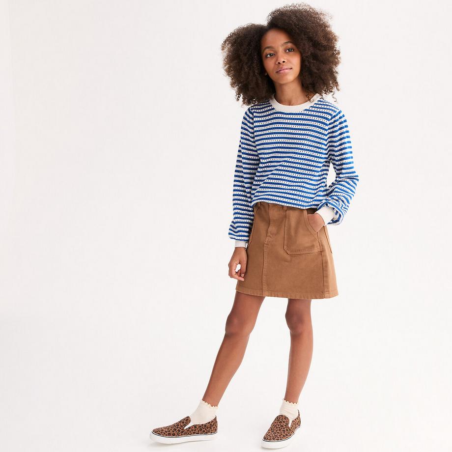 Pull col rond rayé en maille ajourée