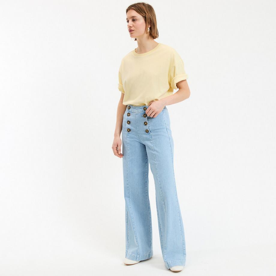 La Redoute Collections Weite High-Waist-Jeans mit Hosenklappe  