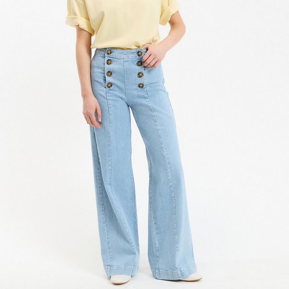 Weite High-Waist-Jeans mit Hosenklappe