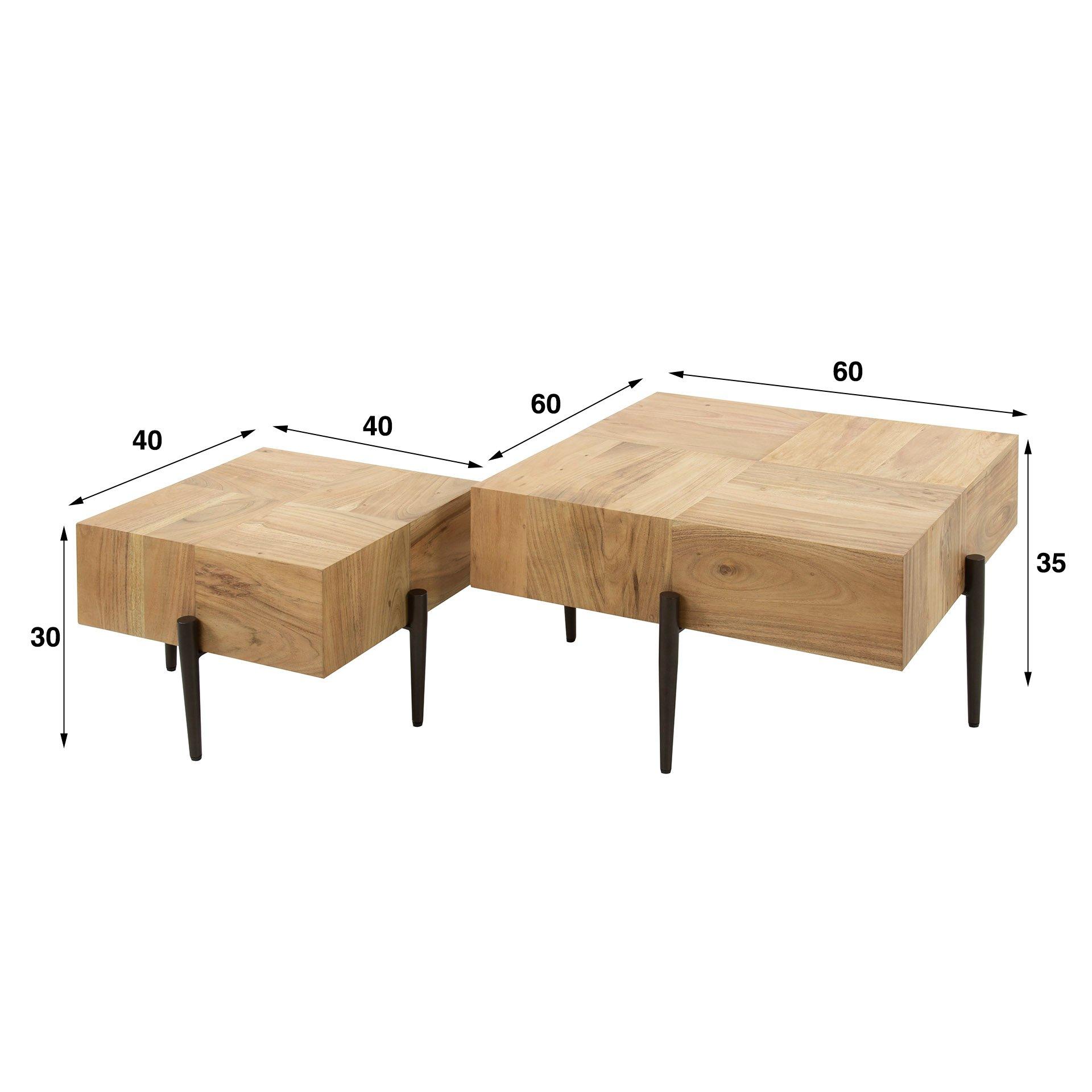 mutoni Table basse Blocks acacia naturel (lot de 2)  