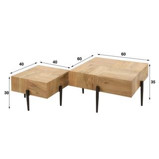 mutoni Table basse Blocks acacia naturel (lot de 2)  