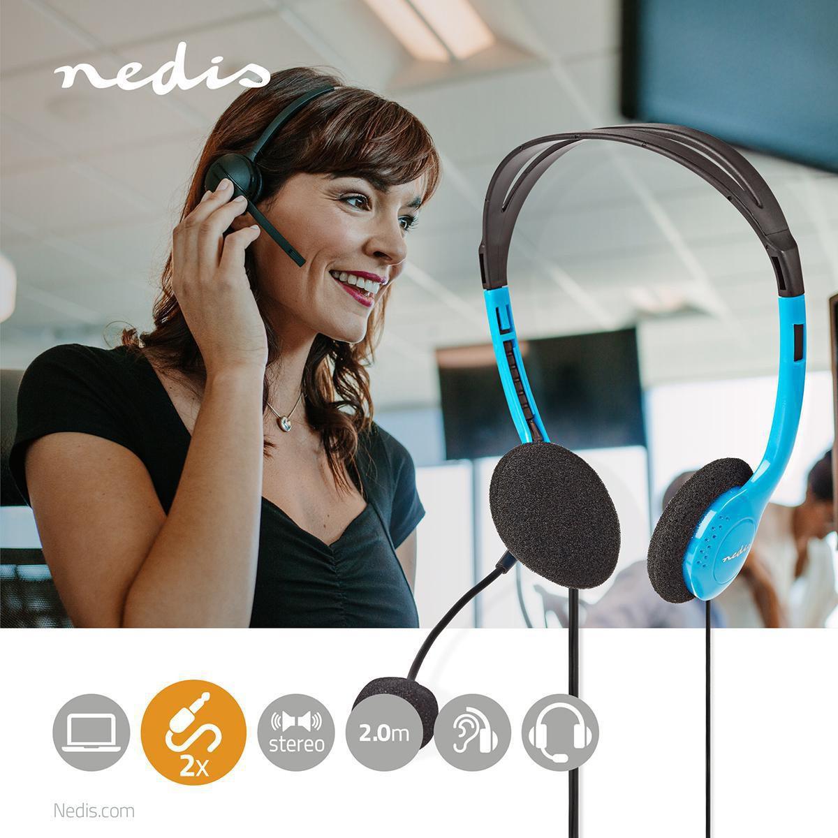 Nedis  PC -Headset | On-Ear | Stereo | 2x 3,5 mm | Faltbares Mikrofon | Blau 