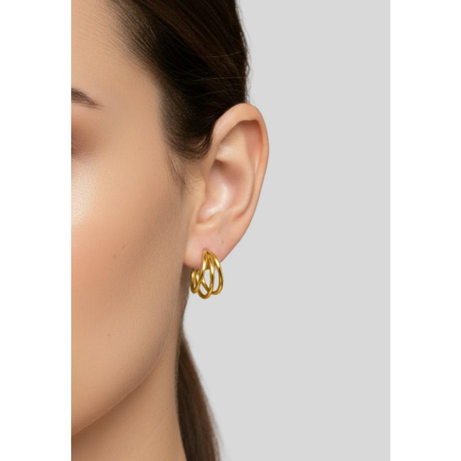 Maxte  Halbe Creolen/Ohrstecker mit Drei Gebogenen Stäben aus Edelstahl 