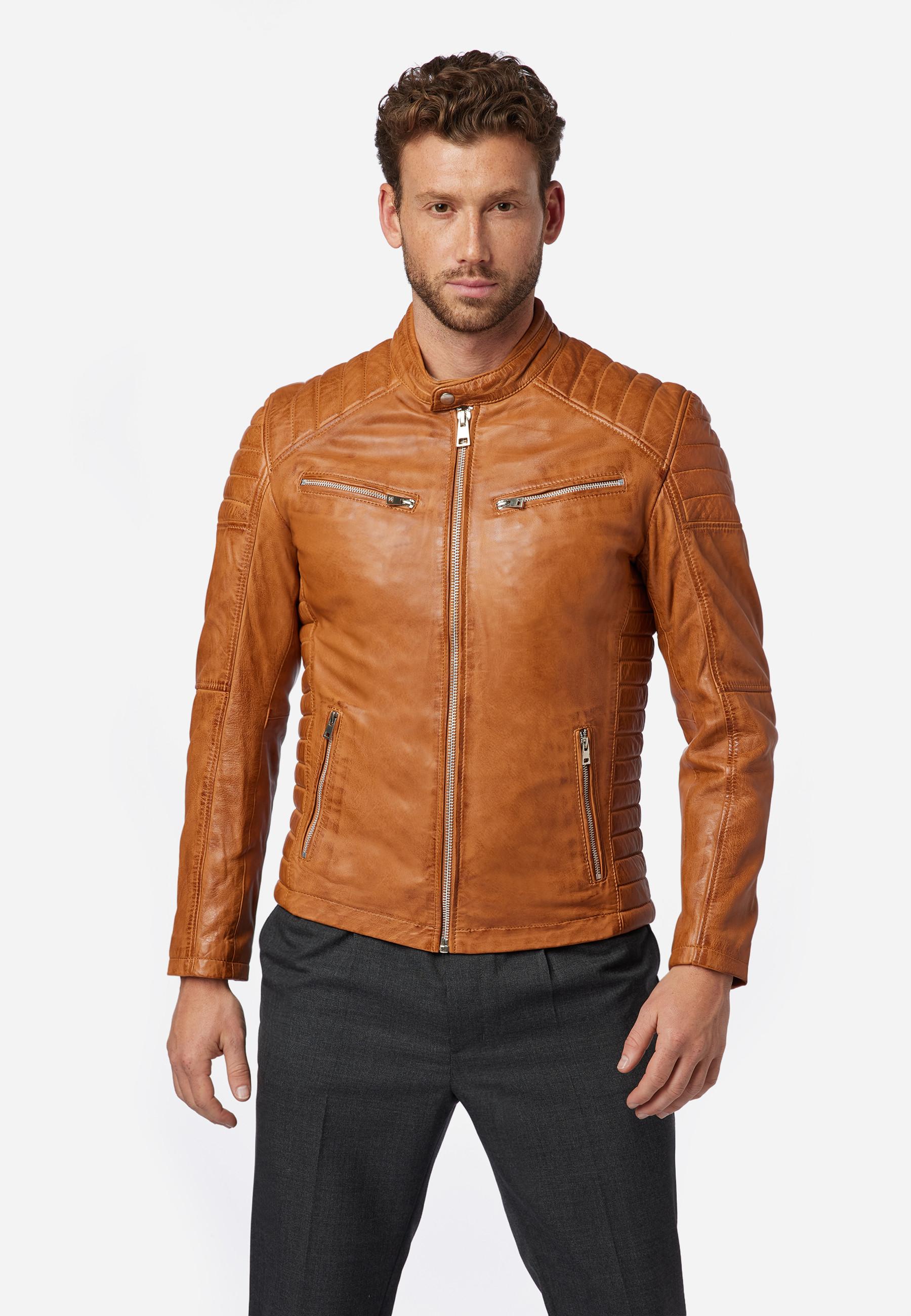 RICANO  Blouson en cuir pour homme Cooper - style motard avec col montant 