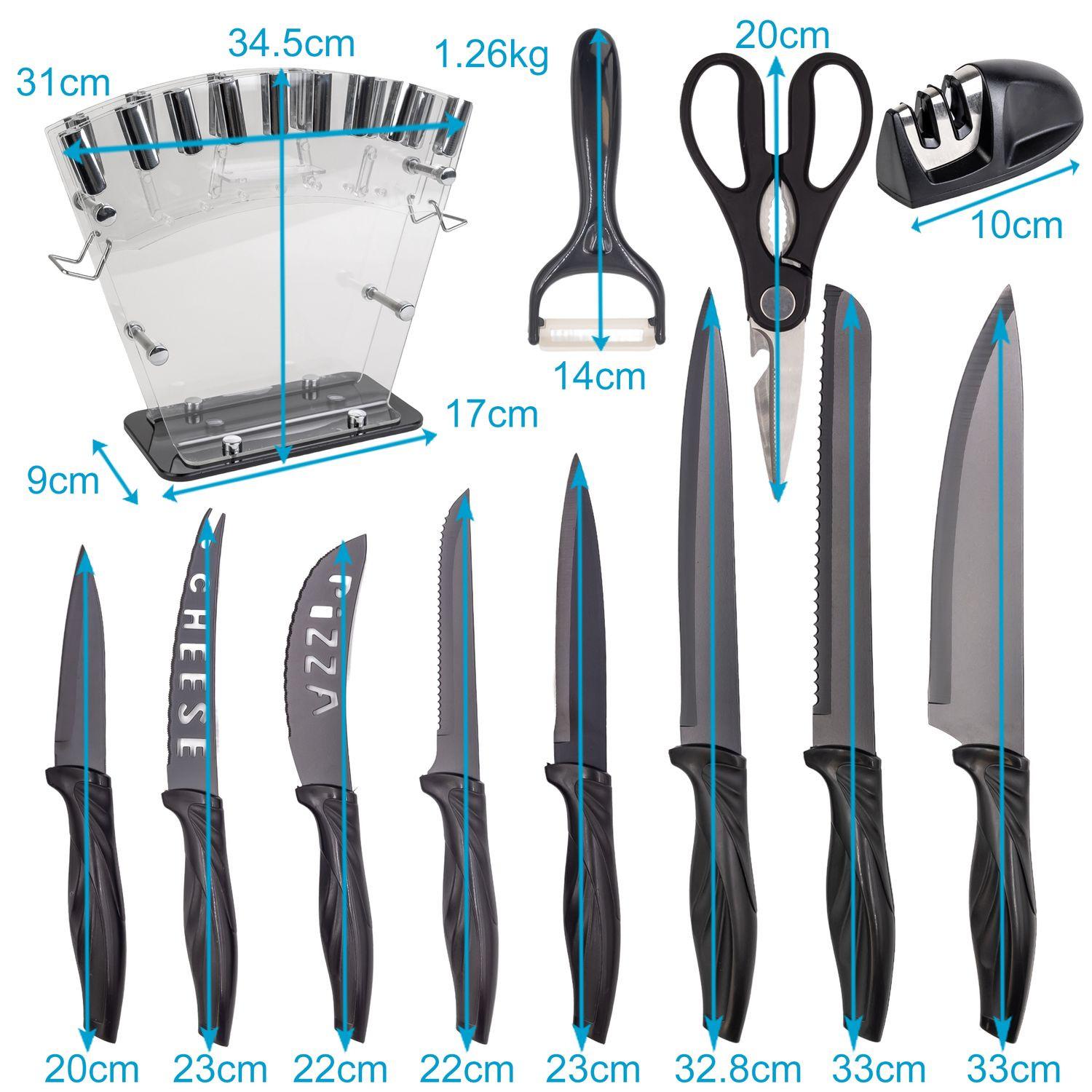 Intirilife Set de 17 couteaux de cuisine avec bloc à couteaux et aiguiseur Éplucheur multifonctionnel Ciseaux et couteaux  