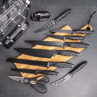 Intirilife Set de 17 couteaux de cuisine avec bloc à couteaux et aiguiseur Éplucheur multifonctionnel Ciseaux et couteaux  