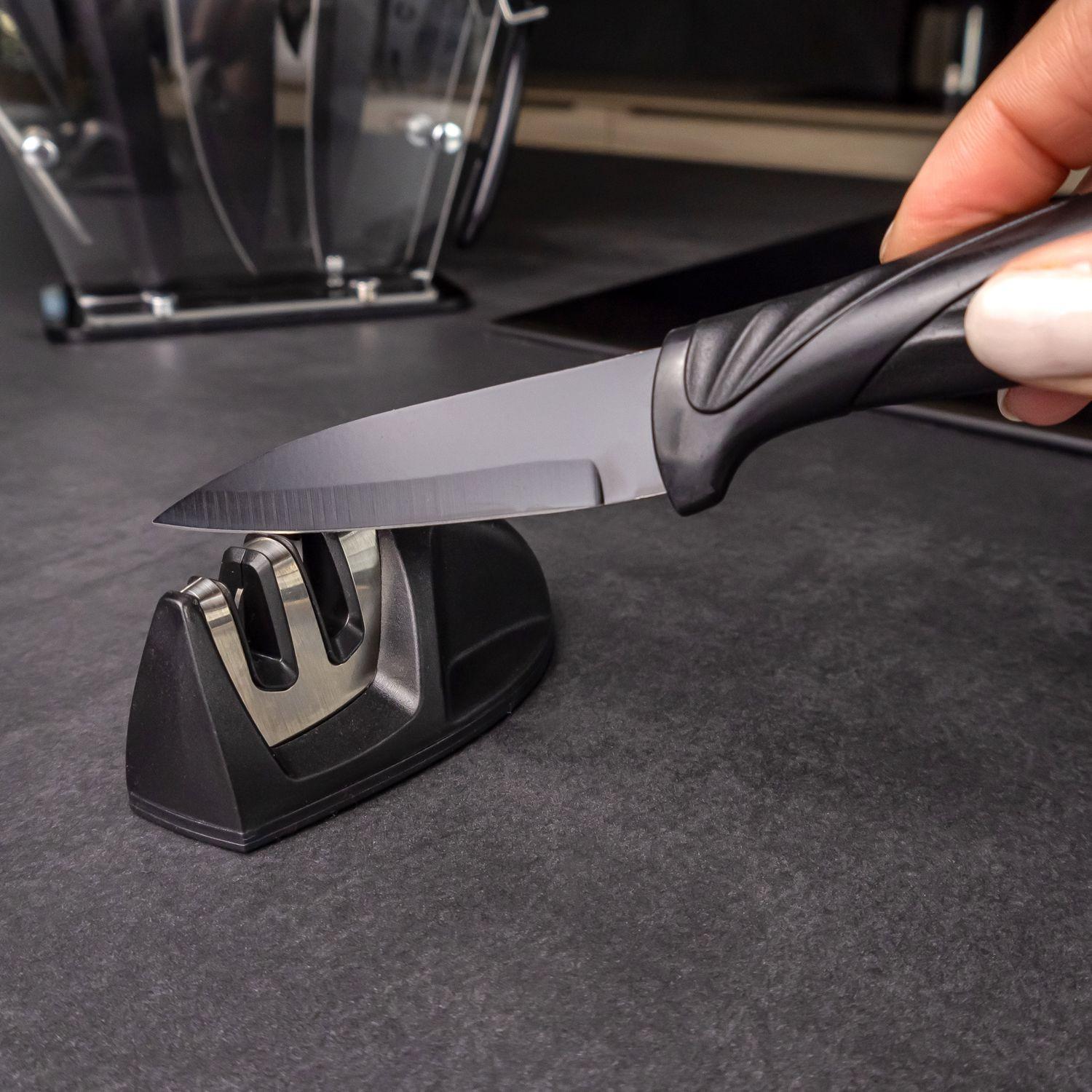 Intirilife Set de 17 couteaux de cuisine avec bloc à couteaux et aiguiseur Éplucheur multifonctionnel Ciseaux et couteaux  