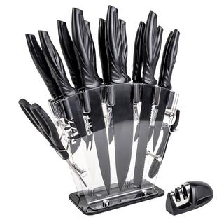 Intirilife Set de 17 couteaux de cuisine avec bloc à couteaux et aiguiseur Éplucheur multifonctionnel Ciseaux et couteaux  