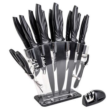17-teiliges Set Küchenmesser mit Messerblock und Schärfer Sparschäler multifunktionale Schere und Messer