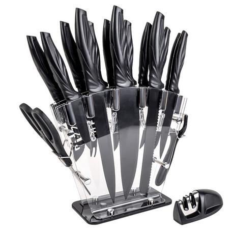 Intirilife Set de 17 couteaux de cuisine avec bloc à couteaux et aiguiseur Éplucheur multifonctionnel Ciseaux et couteaux  