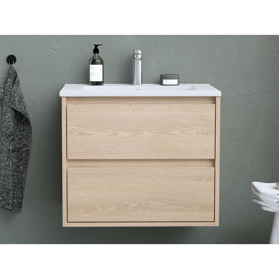 Vente-unique Meuble de salle de bain suspendu avec vasque à encastrer - Placage chêne - 60 cm - MILIPAM  