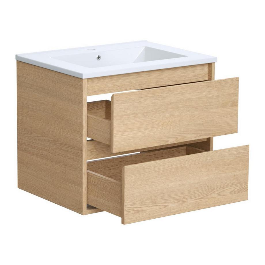 Vente-unique Meuble de salle de bain suspendu avec vasque à encastrer - Placage chêne - 60 cm - MILIPAM  