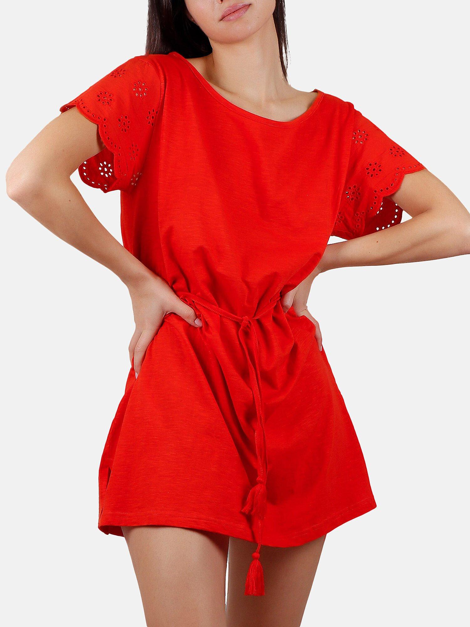 Image of Sommerkleid Mit Kurzen Ärmeln Fleur D'eté Unisex Rot Bunt L