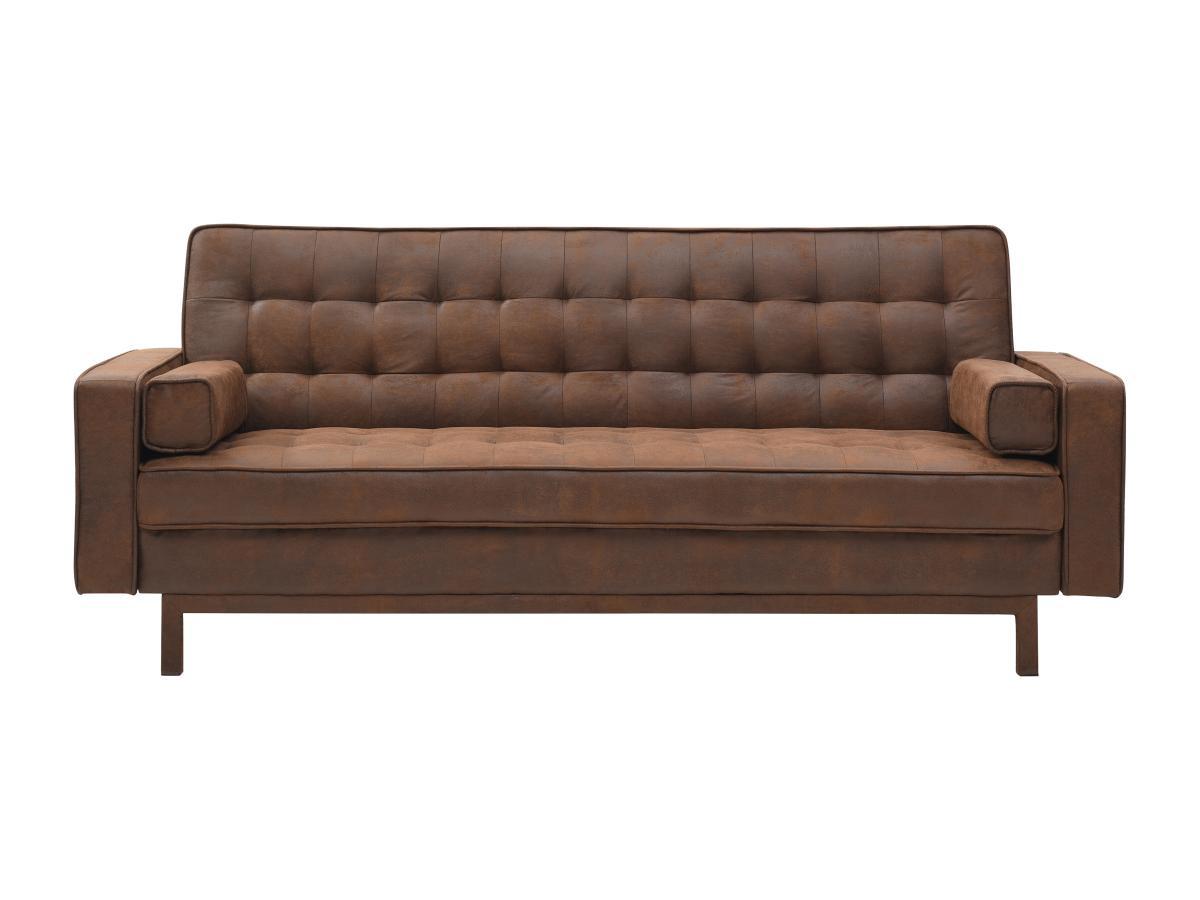 Vente-unique Schlafsofa Klappsofa - Microfaser - Vintage-Optik - Braun - ELEANOR II  