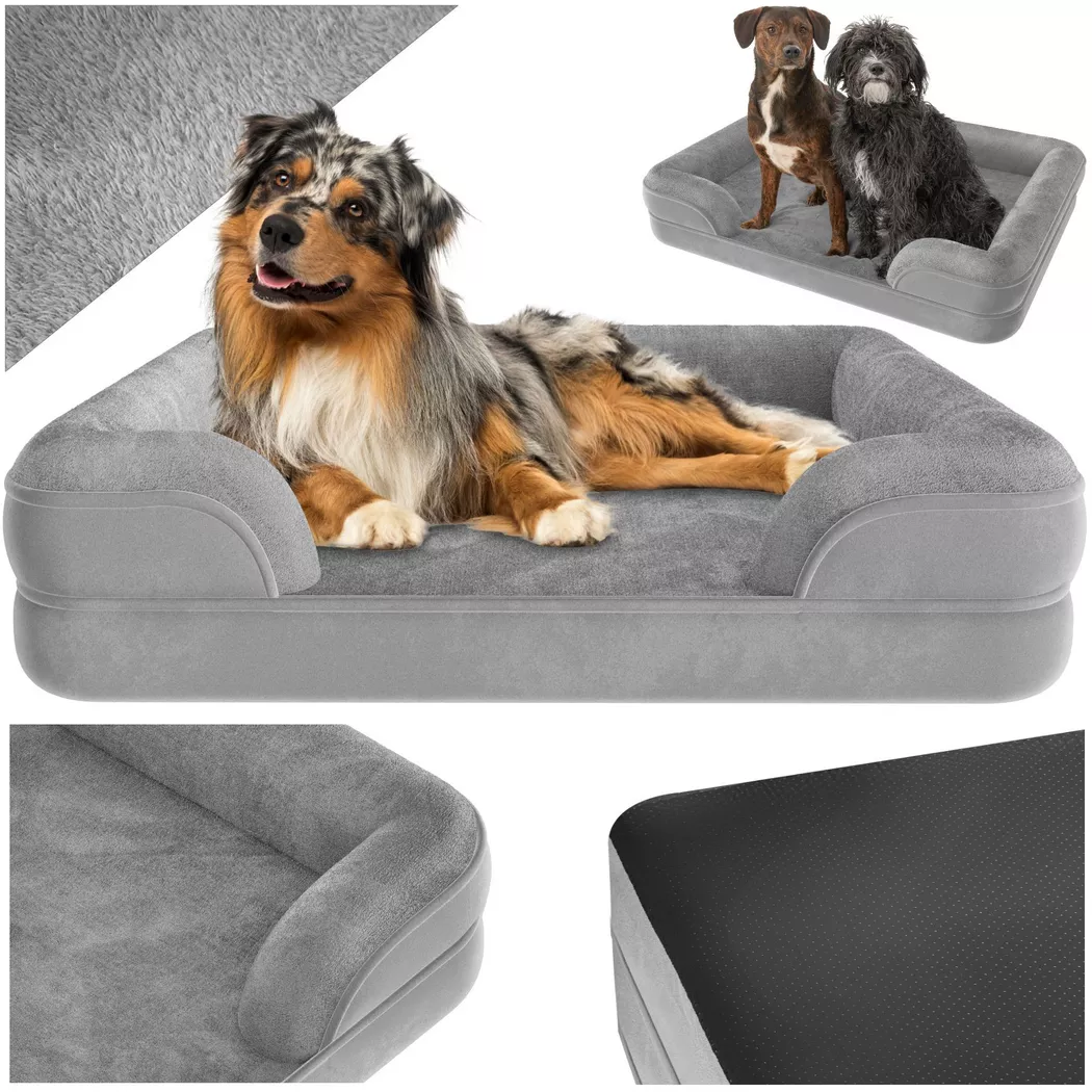 Tectake - Panier pour chien orthopédique KIMBA avec housse en peluche déperlante et amovible, 95cm, Gris