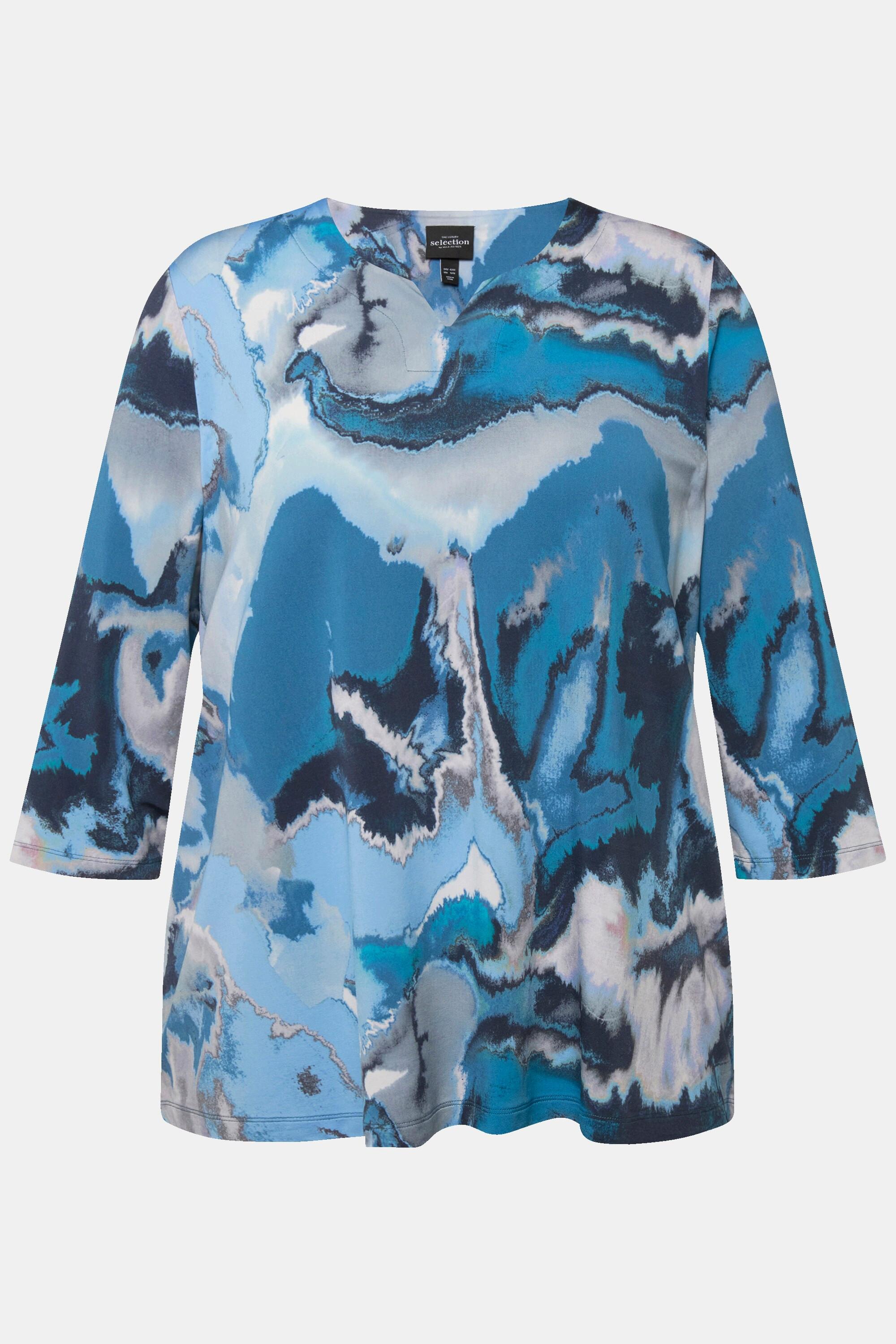 Ulla Popken  Slinkyshirt, Marmor-Design, A-Linie, 3/4-Arm 