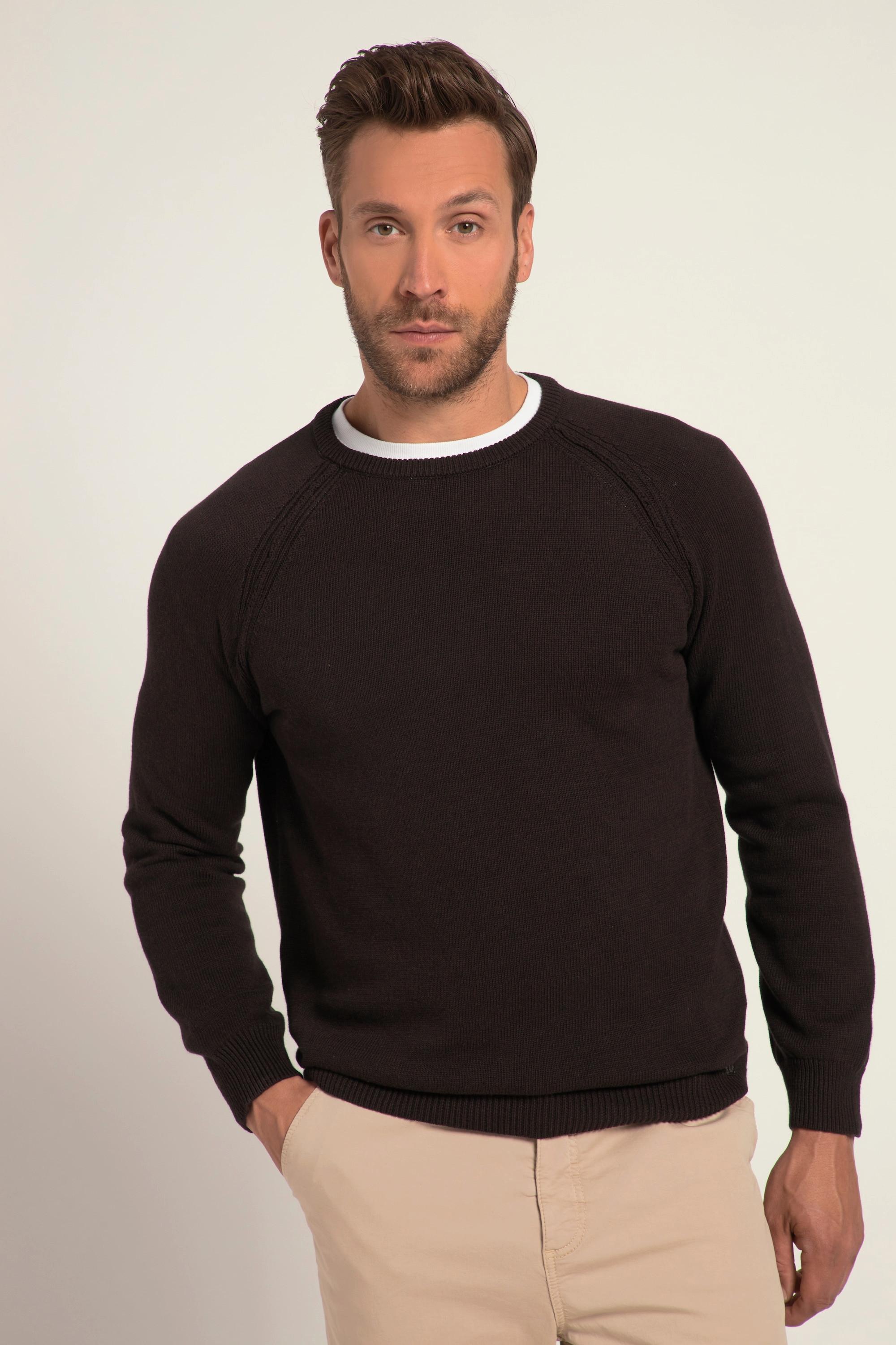 JP1880  Maglione con orli aperti, scollo a girocollo e maniche lunghe raglan 