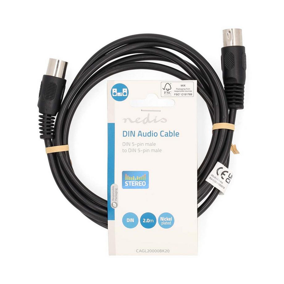 Nedis  DIN ljudkabel | DIN 5-Pin Hane | DIN 5-Pin Hane | Nickelplaterad | 2.00 m | Round | PVC | Svart | Label 