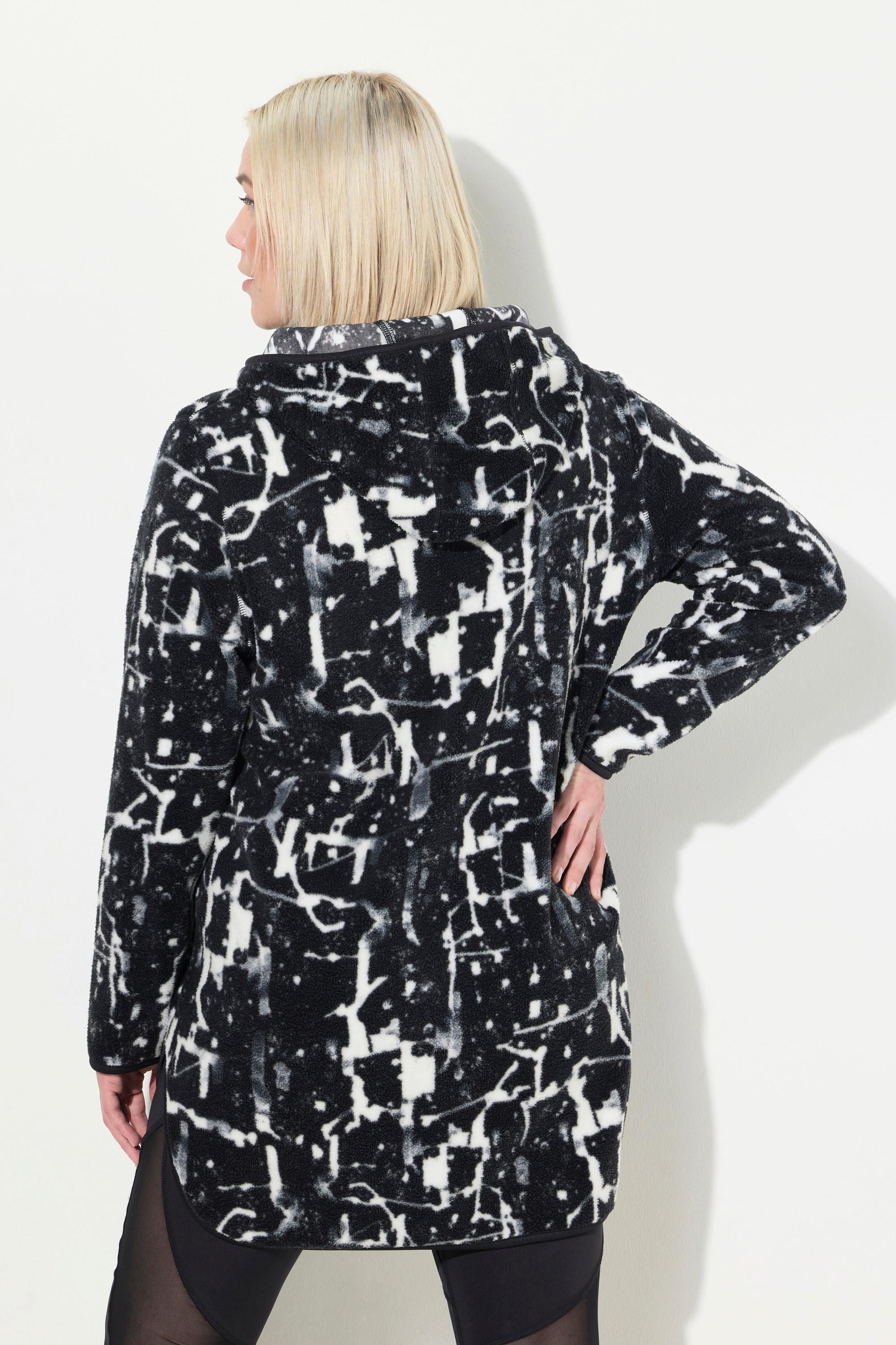 Ulla Popken Pullover lungo in pile teddy Stampa all-over  