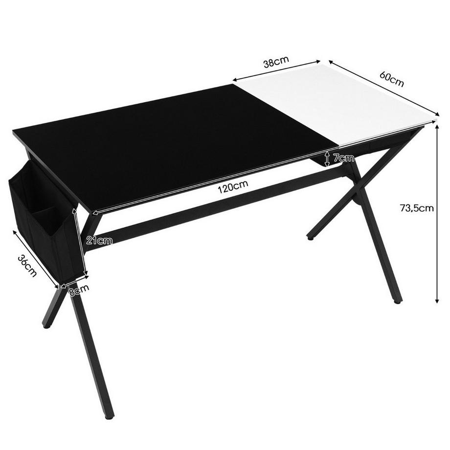 Northio 120 cm langer Schreibtisch mit Würfelschublade & Seitentasche Computertisch Schwarz+ Weiß  