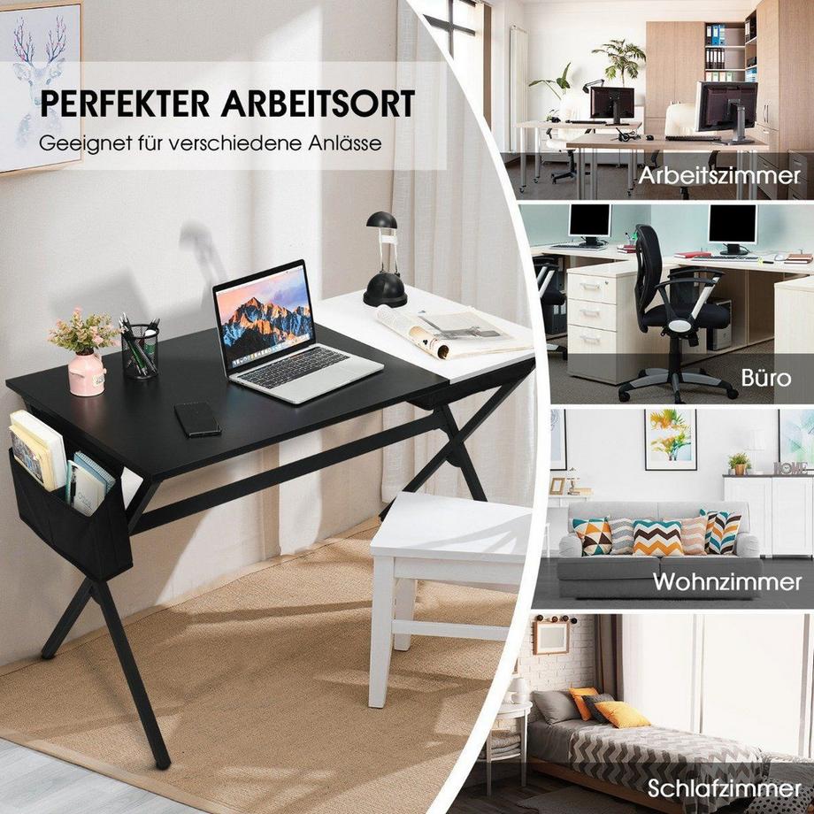 Northio 120 cm langer Schreibtisch mit Würfelschublade & Seitentasche Computertisch Schwarz+ Weiß  