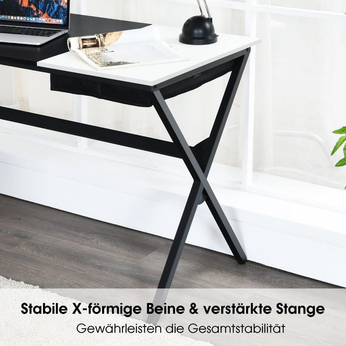 Northio Scrivania lunga 120 cm con cassetto a cubo e scrivania per computer con tasca laterale nero + bianco  