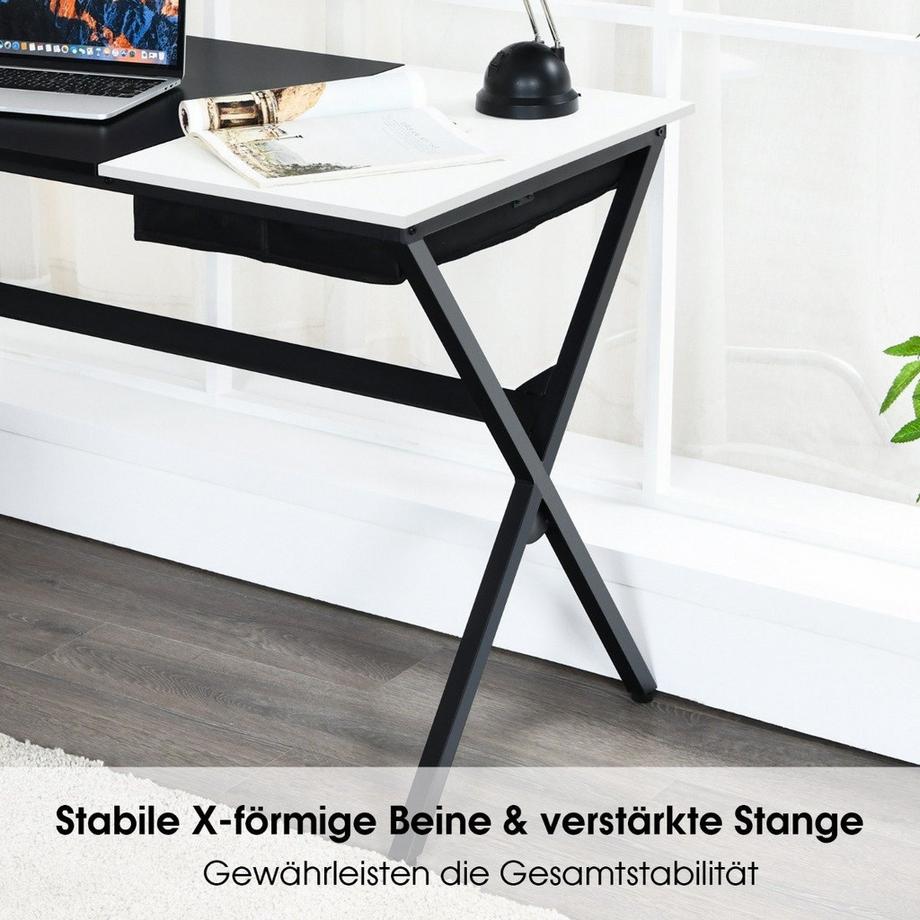 Northio 120 cm langer Schreibtisch mit Würfelschublade & Seitentasche Computertisch Schwarz+ Weiß  