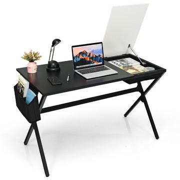 Bureau d'ordinateur de 120 cm de long avec tiroir cube et poche latérale noir + blanc