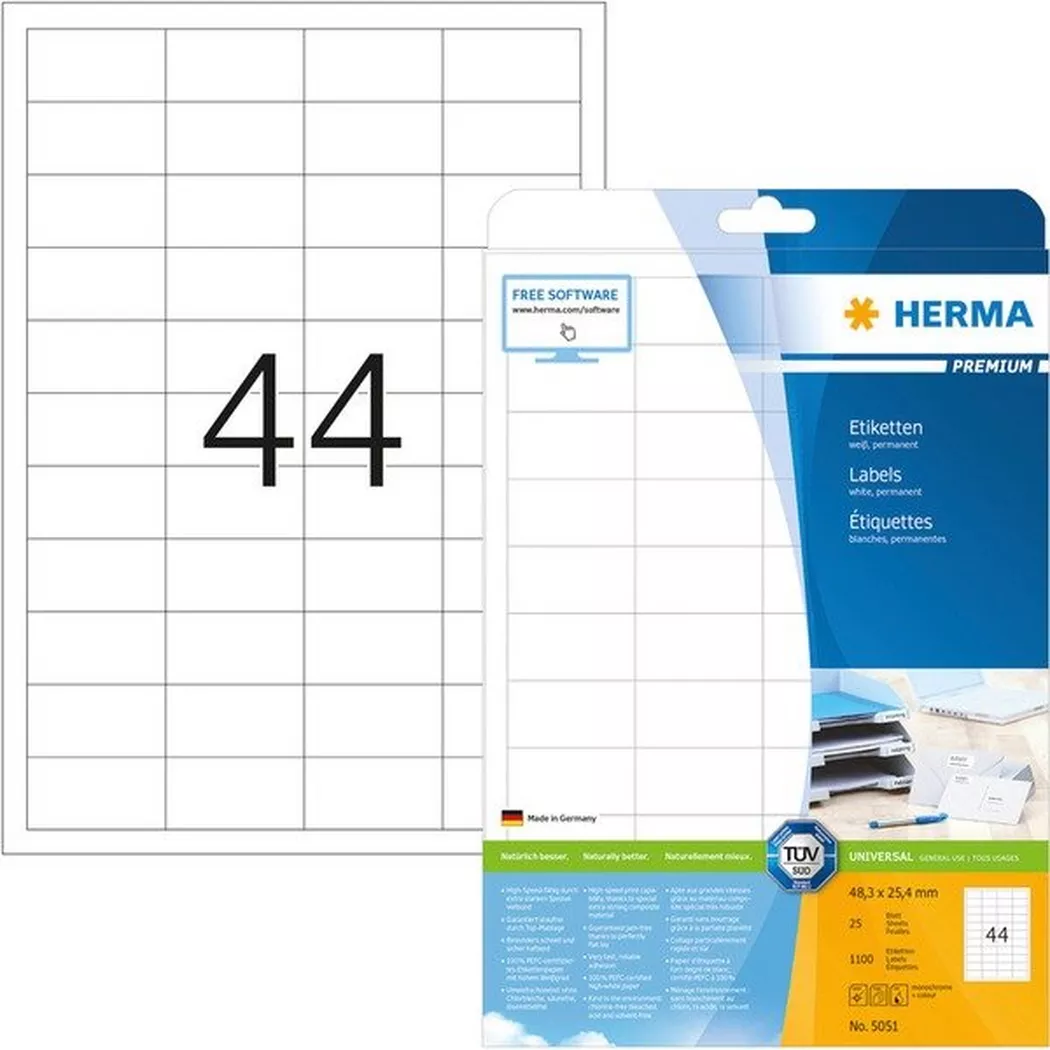 HERMA – Etiketten Premium 48,3×25,4mm 5051 weiss 1100 Stück, One Size