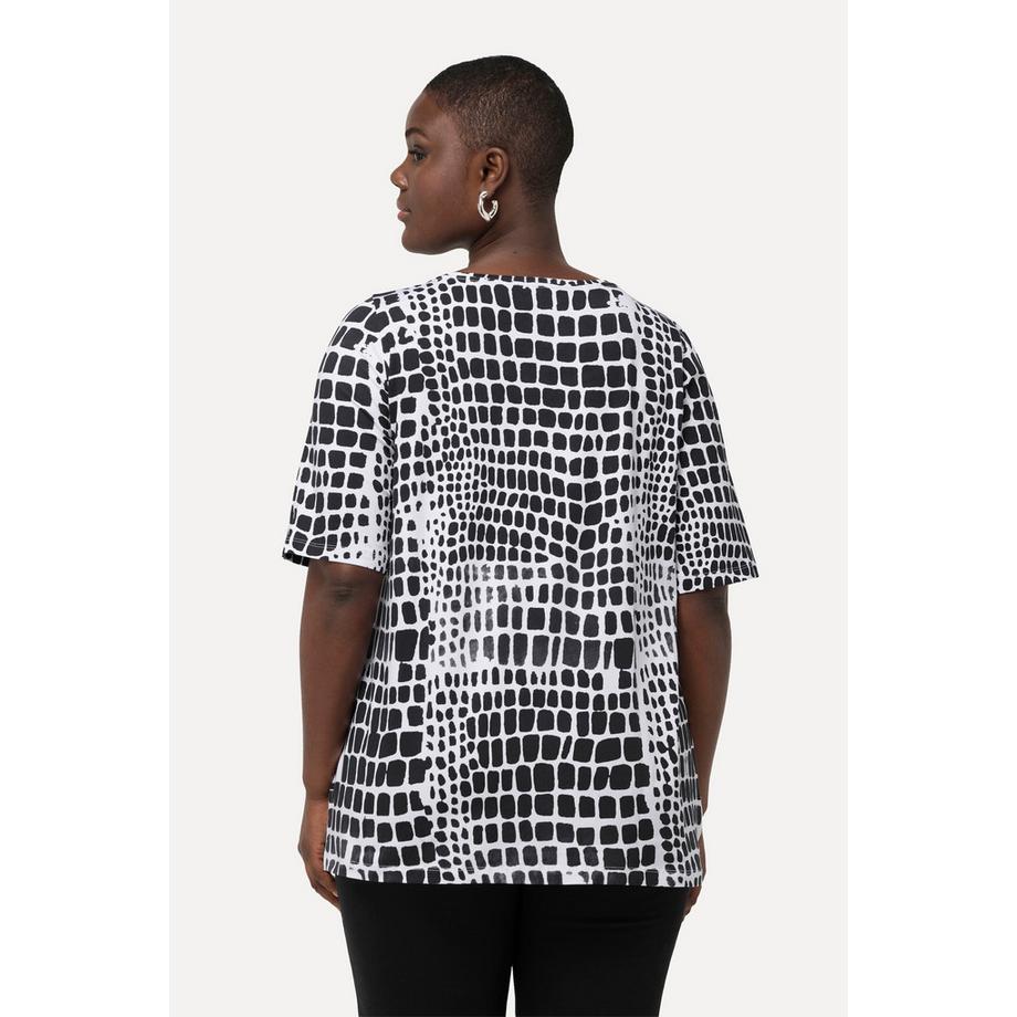 Ulla Popken Pima Cotton Rundhals Halbarm T-Shirt mit Ziersteinen  