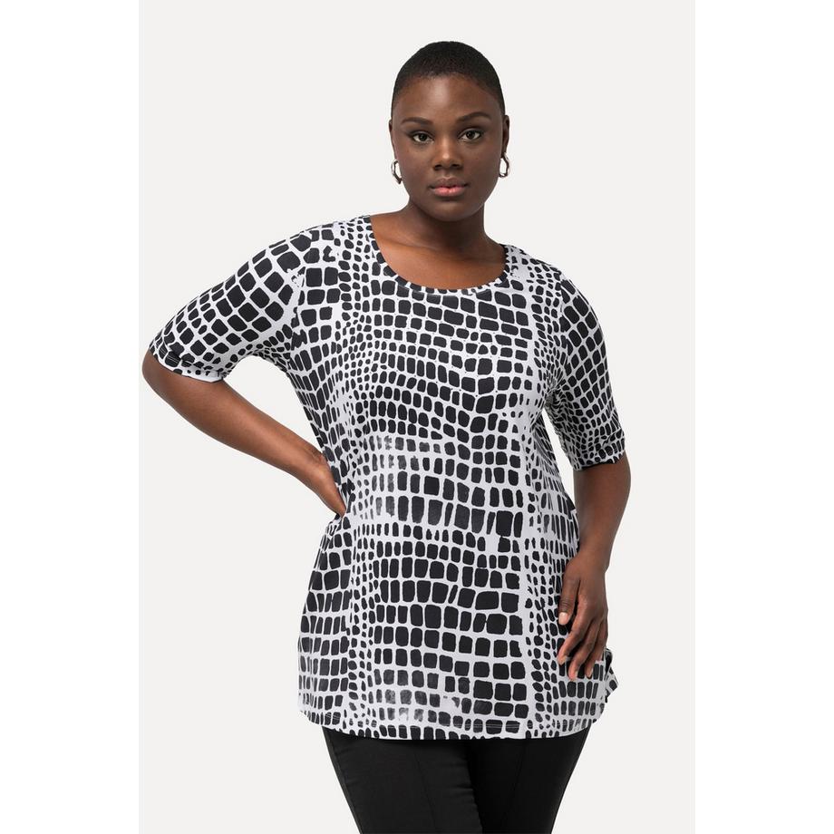 Ulla Popken Pima Cotton Rundhals Halbarm T-Shirt mit Ziersteinen  