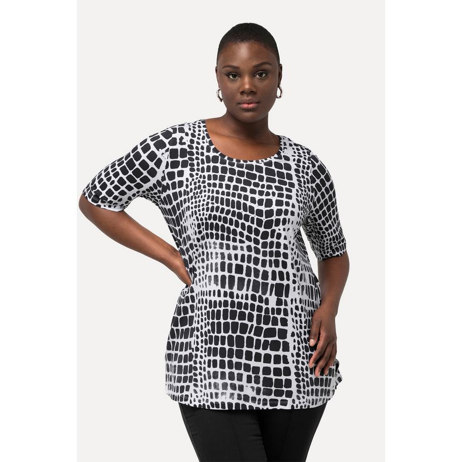 Ulla Popken Pima Cotton Rundhals Halbarm T-Shirt mit Ziersteinen  