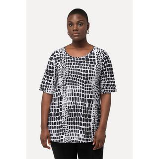 Ulla Popken  T-shirt in cotone Pima con applicazioni, scollo a girocollo e mezze maniche 