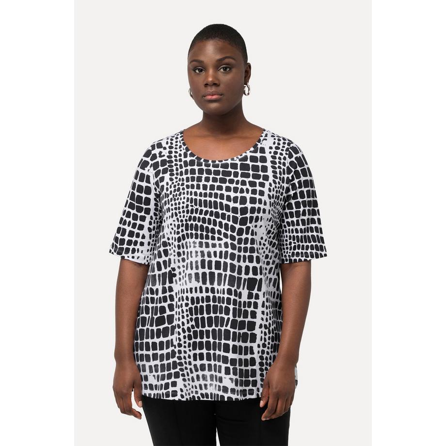 Ulla Popken Pima Cotton Rundhals Halbarm T-Shirt mit Ziersteinen  