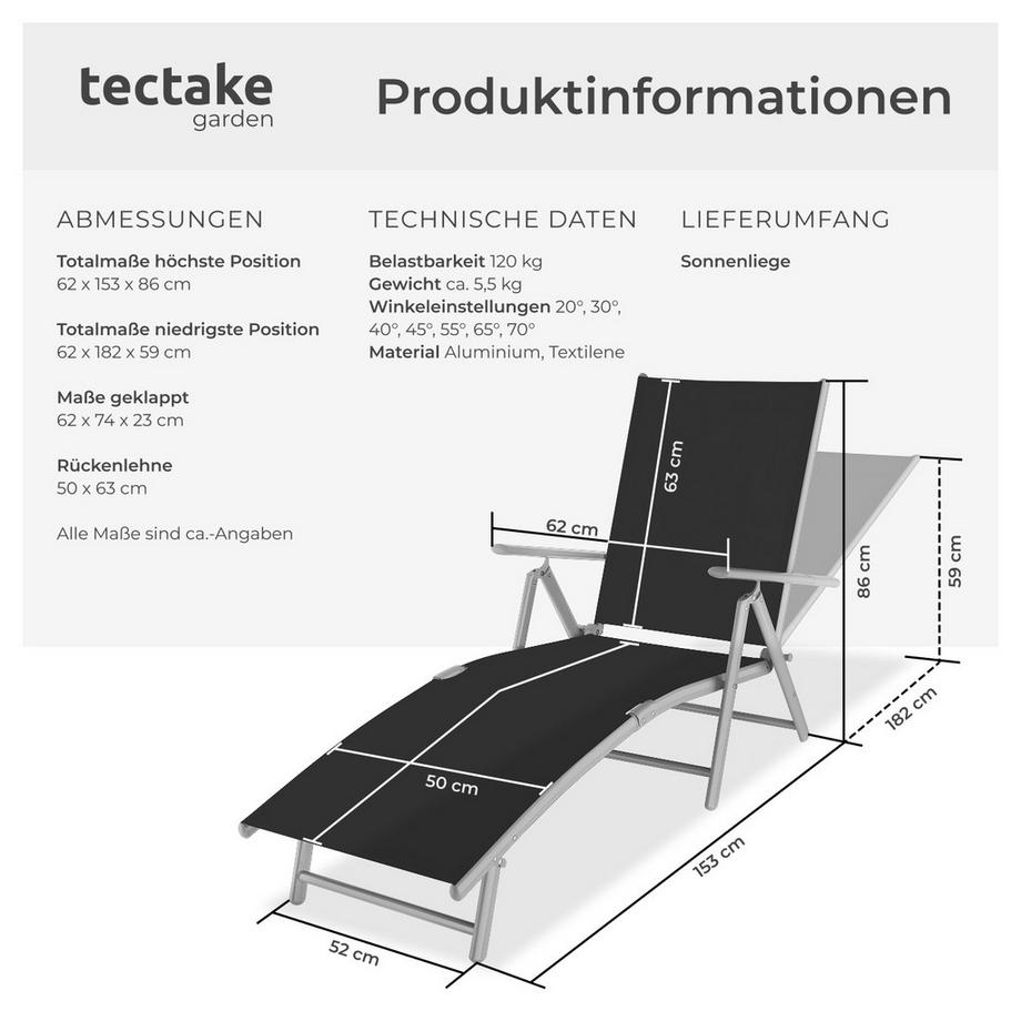 Tectake Gartenliege Marisol klappbar Textilene-Gewebe mit Aluminiumgestell  