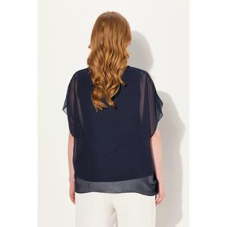 Ulla Popken  Blusa a doppio strato di chiffon con scollo a V e mezze maniche 