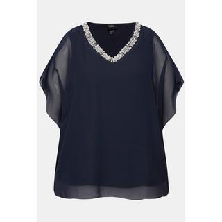 Ulla Popken  Blouse en mousseline, décolleté en V et manches courtes, doublure 