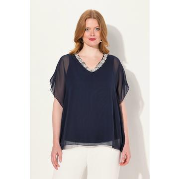 Blusa a doppio strato di chiffon con scollo a V e mezze maniche