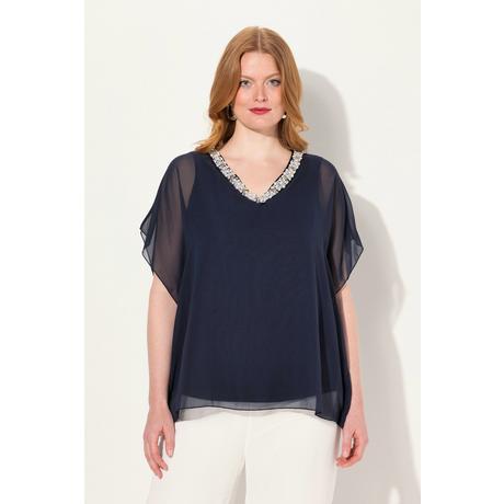 Ulla Popken  Blouse en mousseline, décolleté en V et manches courtes, doublure 