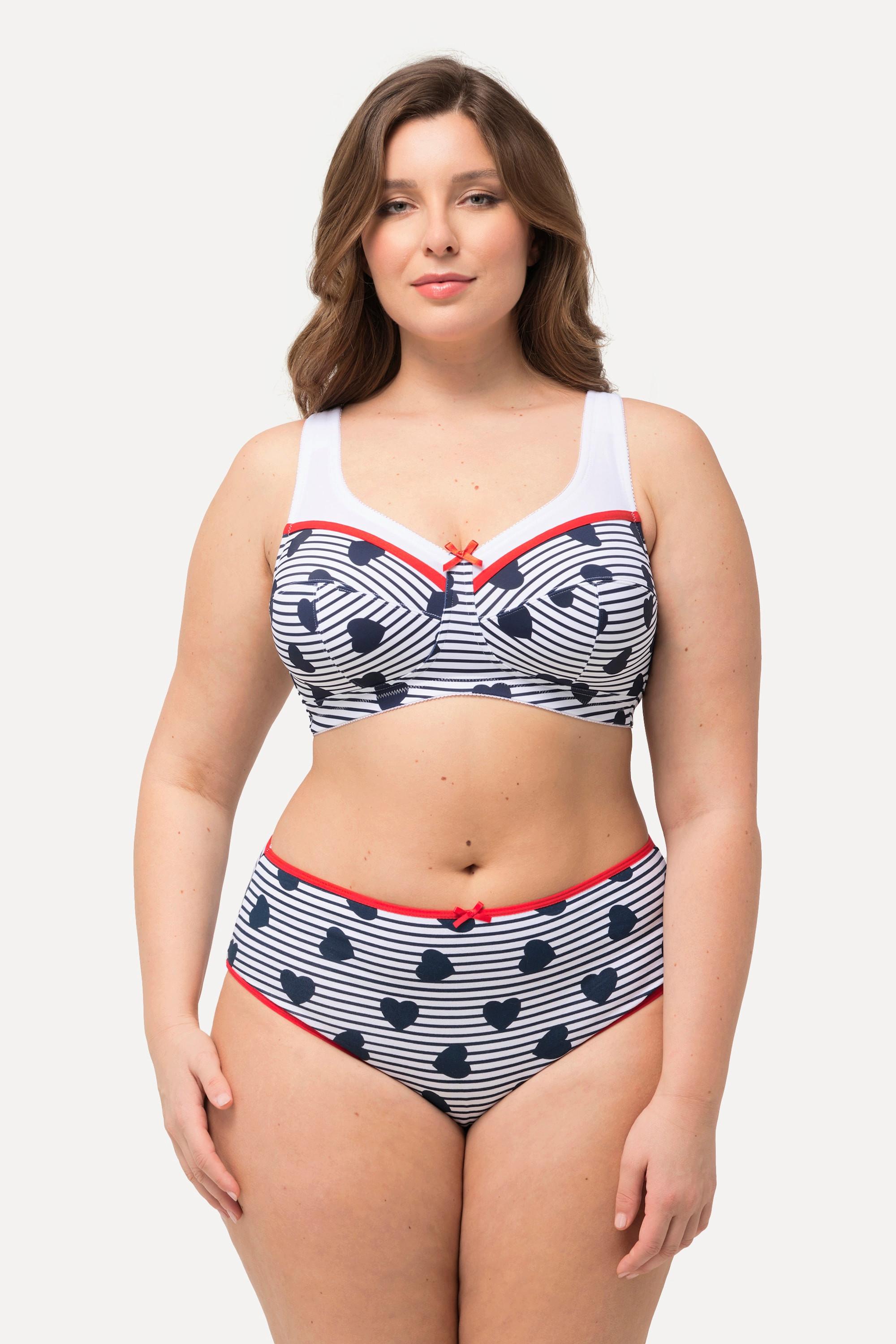 Ulla Popken  Soutien-gorge de maintien, sans armatures, imprimé cœurs/rayures - bonnet C-D 