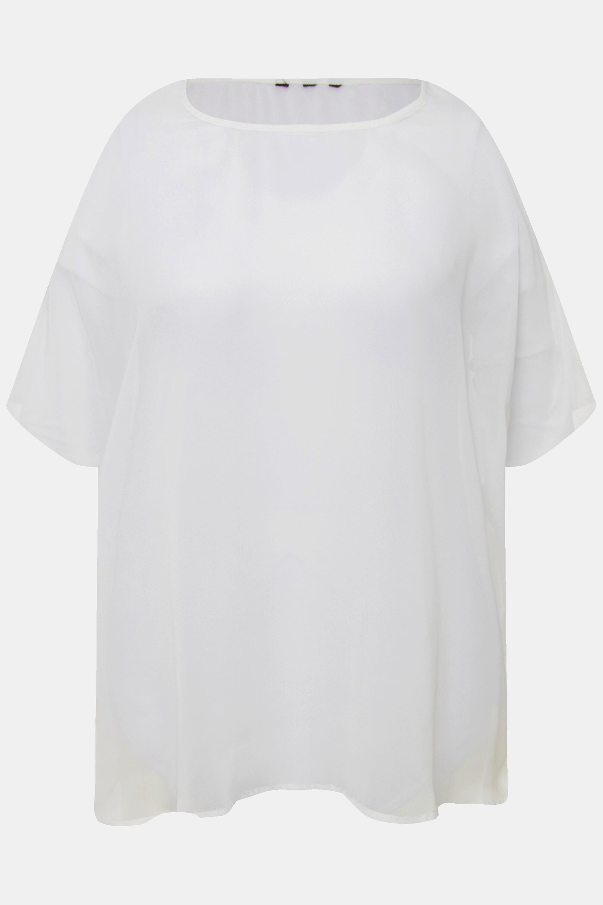 Ulla Popken  Blusa di chiffon dal taglio oversize con scollo rotondo e mezze maniche 